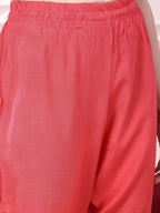 Embroidered Yoke & Floral Printed Kurta With Coordinated Dupatta And Pant Set, Coral - Hiral Fashion | Grocsy