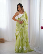 Green Jimmy Choo Printed, Sequence Embroidery Work Saree - Saima | Grocsy