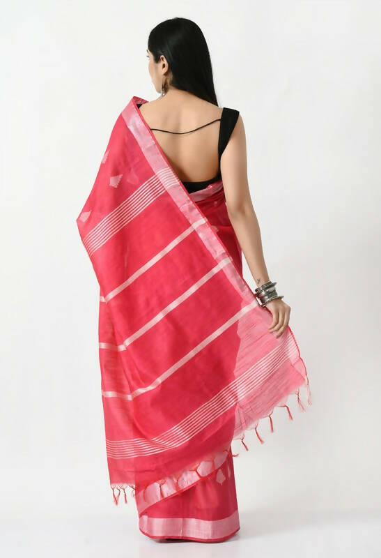 Mominos Fashion Moeza Rose Pink All Over Buti Handloom Silk Saree with unstitched Blouse piece | Grocsy
