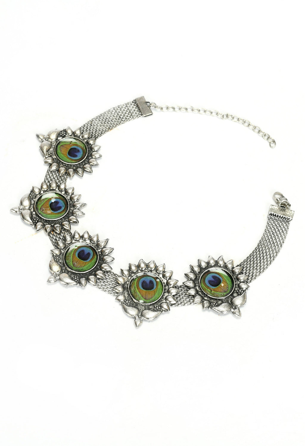 Mominos Fashion Johar Kamal Oxidised Silver-Plated Peacock Wings Work Necklace Handicraft | Grocsy