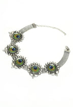 Mominos Fashion Johar Kamal Oxidised Silver-Plated Peacock Wings Work Necklace Handicraft | Grocsy