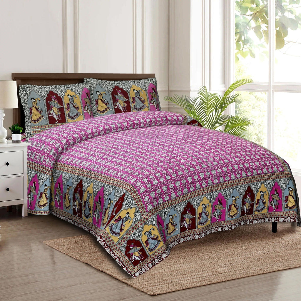 Rudra Bazaar Multicolour 210 TC Cotton Double King Bedsheet With 2 Pillow Covers | Grocsy