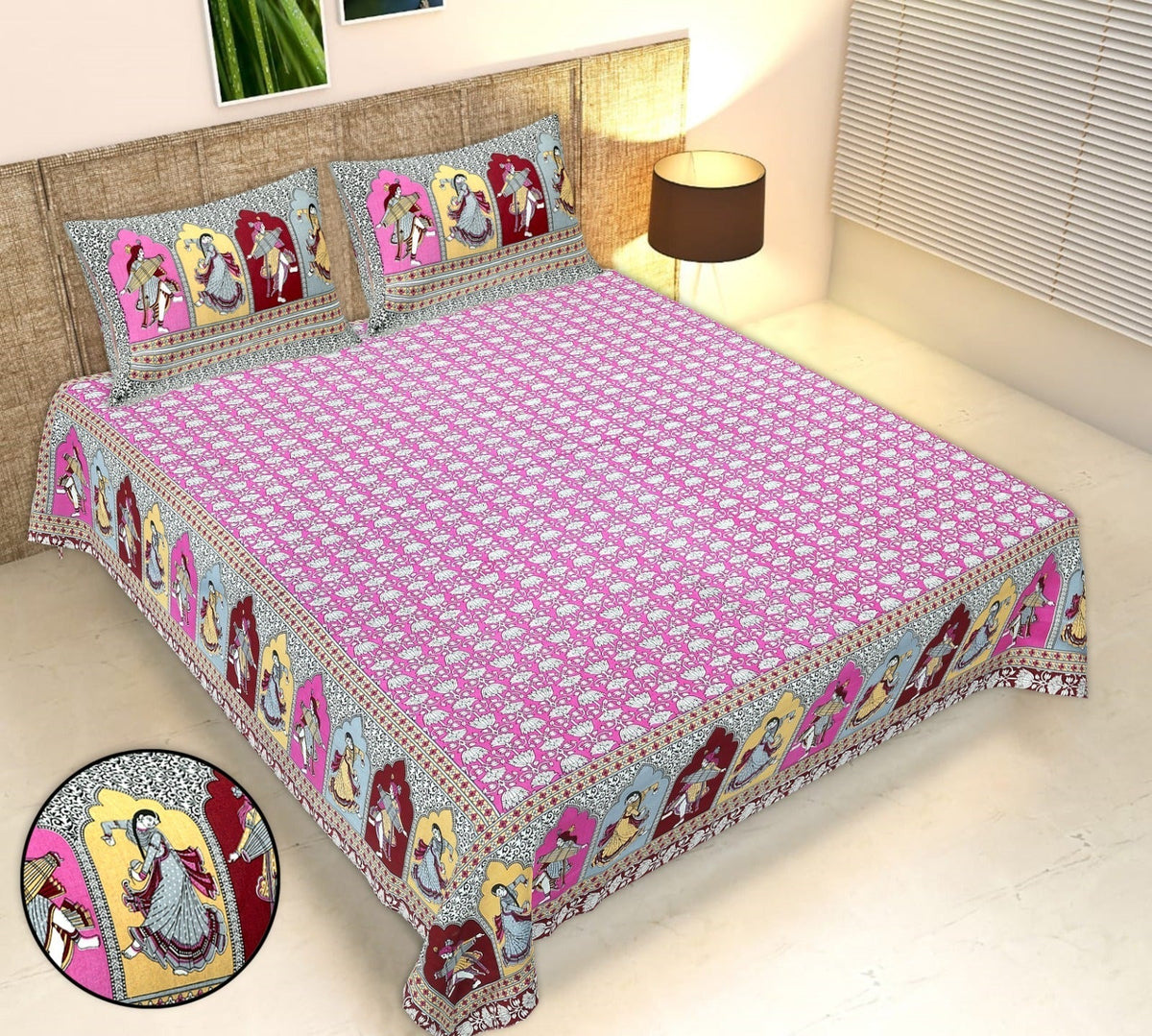 Rudra Bazaar Multicolour 210 TC Cotton Double King Bedsheet With 2 Pillow Covers | Grocsy