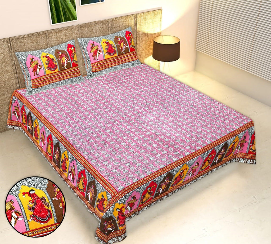 Rudra Bazaar Multicolour 210 TC Cotton Double King Bedsheet With 2 Pillow Covers | Grocsy