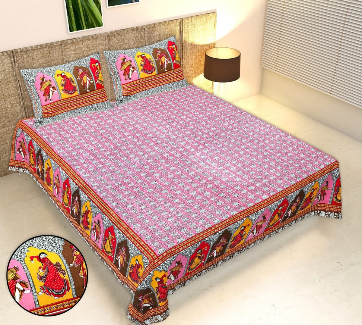 Rudra Bazaar Multicolour 210 TC Cotton Double King Bedsheet With 2 Pillow Covers | Grocsy