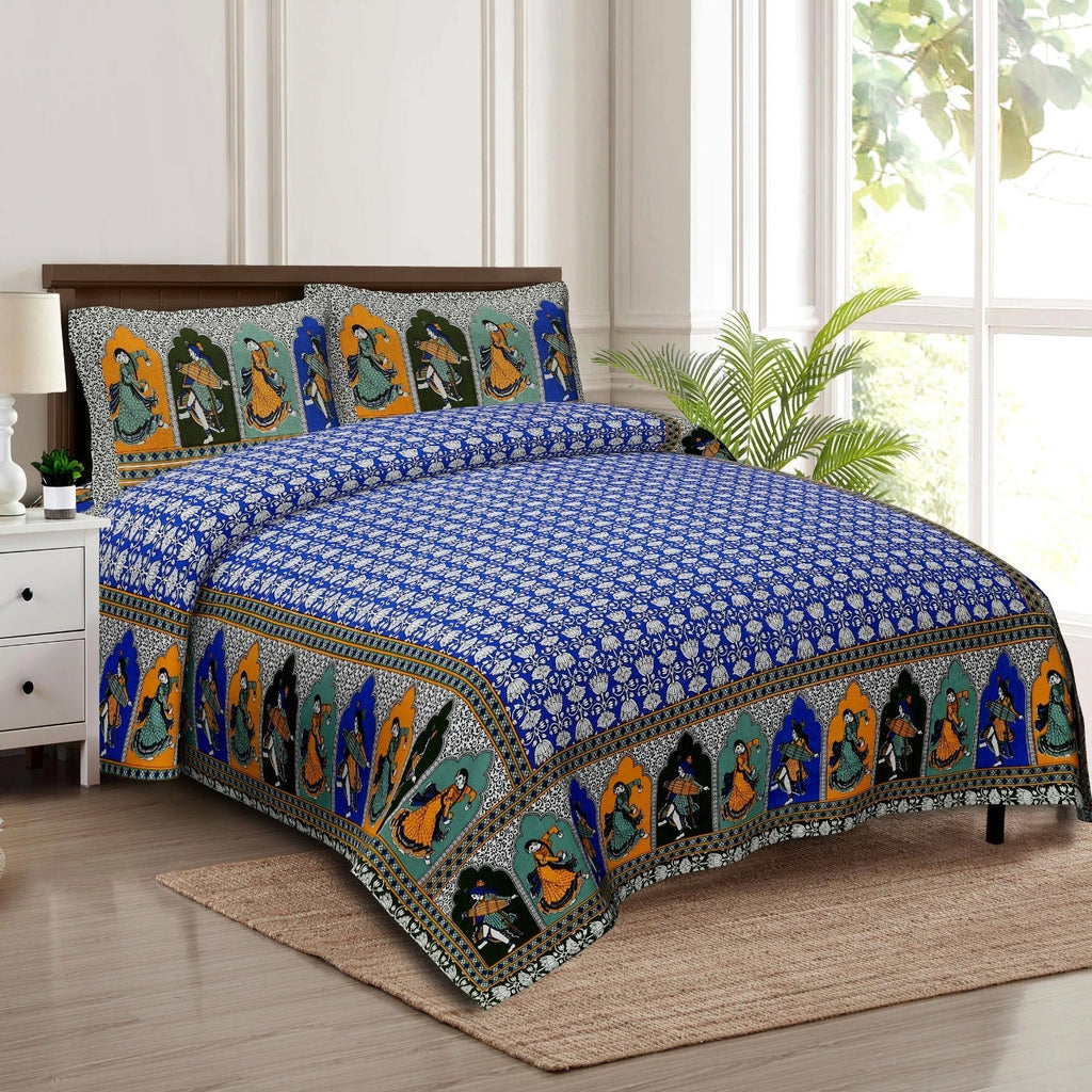 Rudra Bazaar Multicolour 210 TC Cotton Double King Bedsheet With 2 Pillow Covers | Grocsy