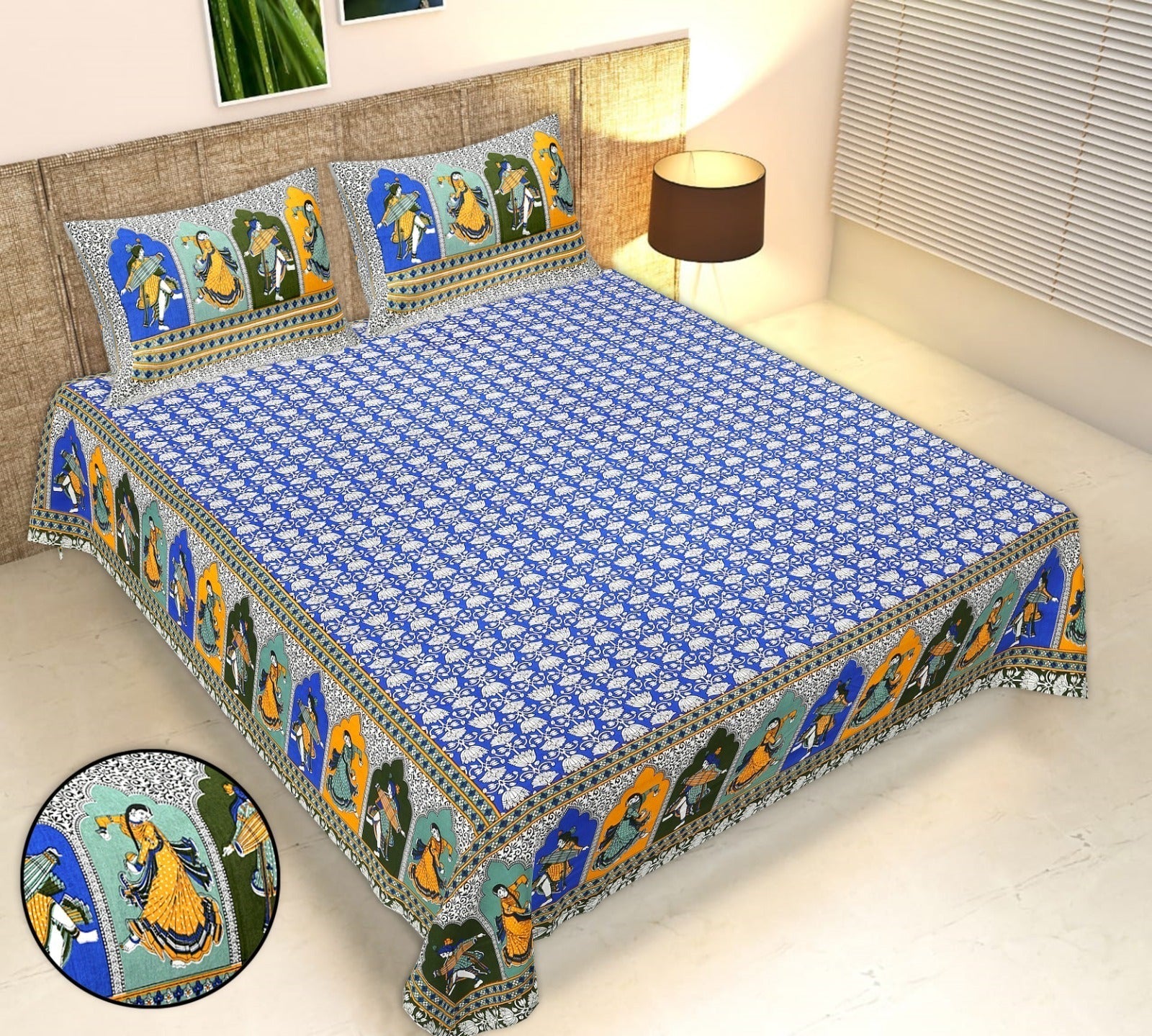 Rudra Bazaar Multicolour 210 TC Cotton Double King Bedsheet With 2 Pillow Covers | Grocsy