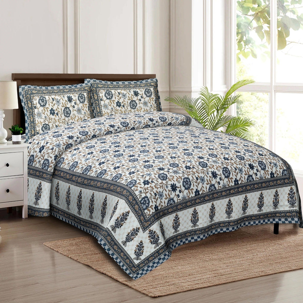 Rudra Bazaar Multicolour 210 TC Cotton Double King Bedsheet With 2 Pillow Covers | Grocsy
