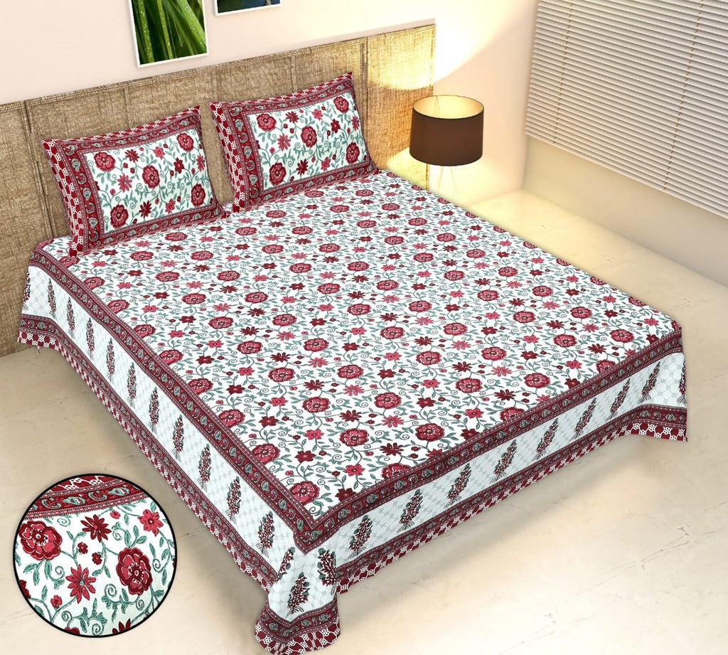 Rudra Bazaar Multicolour 210 TC Cotton Double King Bedsheet With 2 Pillow Covers | Grocsy