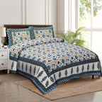 Rudra Bazaar Multicolour 210 TC Cotton Double King Bedsheet With 2 Pillow Covers | Grocsy