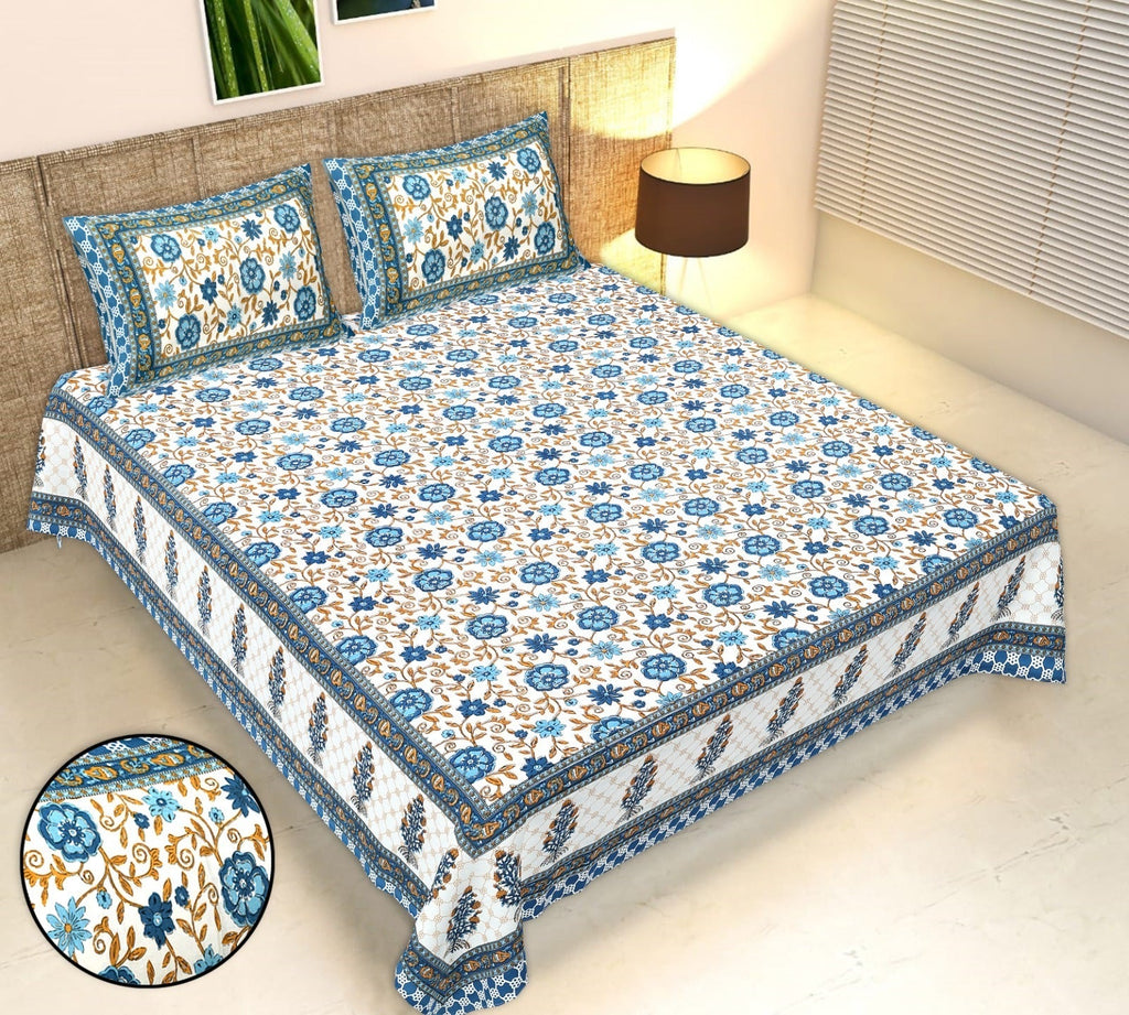 Rudra Bazaar Multicolour 210 TC Cotton Double King Bedsheet With 2 Pillow Covers | Grocsy