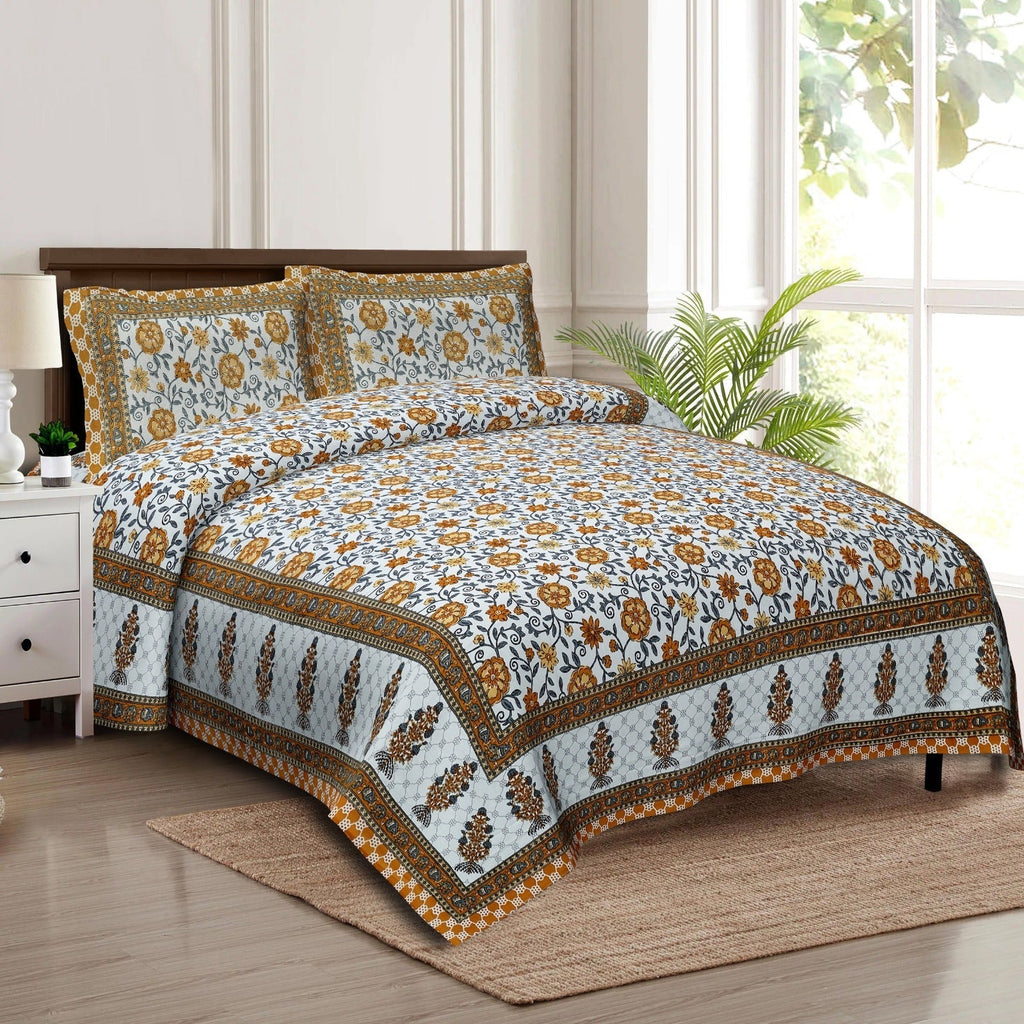 Rudra Bazaar Multicolour 210 TC Cotton Double King Bedsheet With 2 Pillow Covers | Grocsy