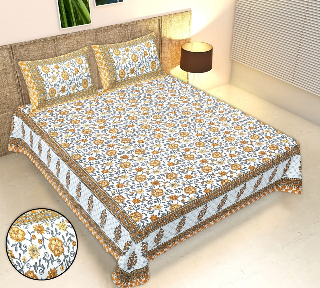 Rudra Bazaar Multicolour 210 TC Cotton Double King Bedsheet With 2 Pillow Covers | Grocsy