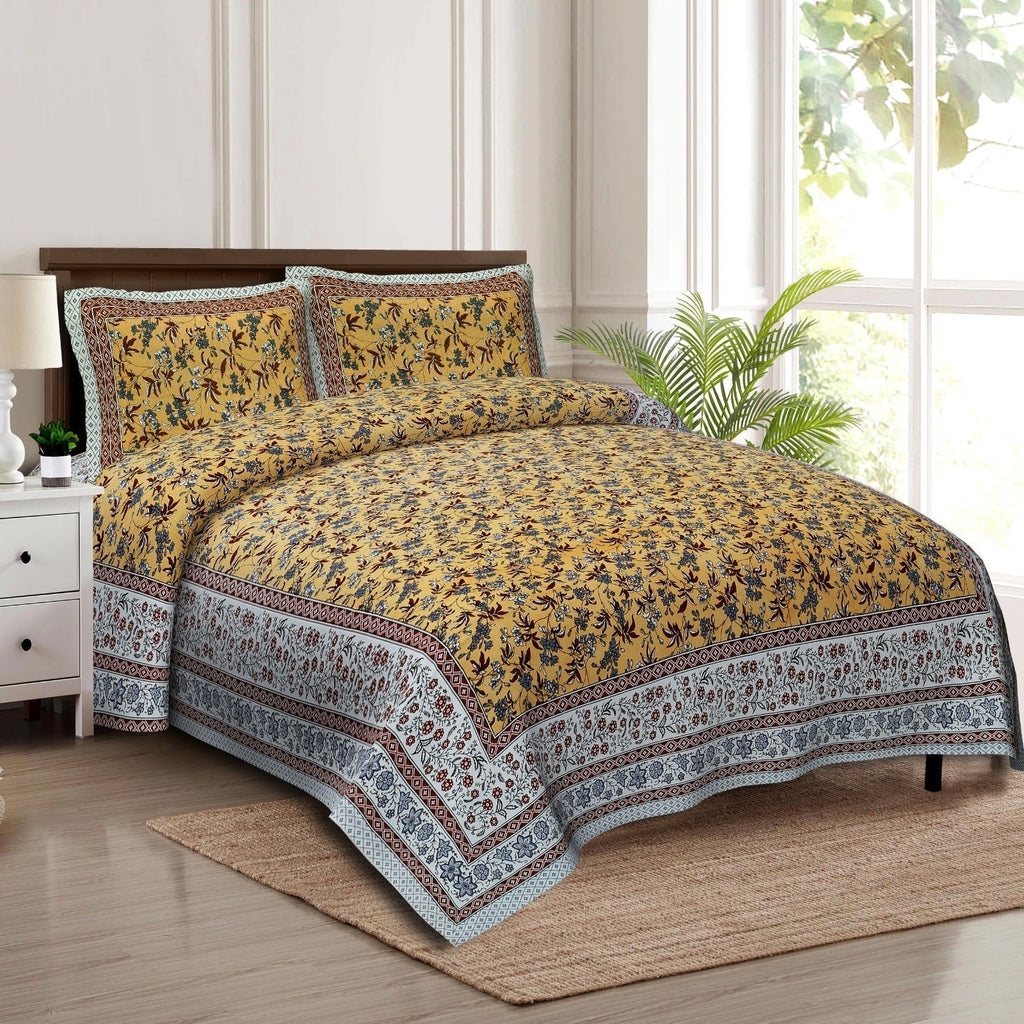 Rudra Bazaar Multicolour 210 TC Cotton Double King Bedsheet With 2 Pillow Covers | Grocsy