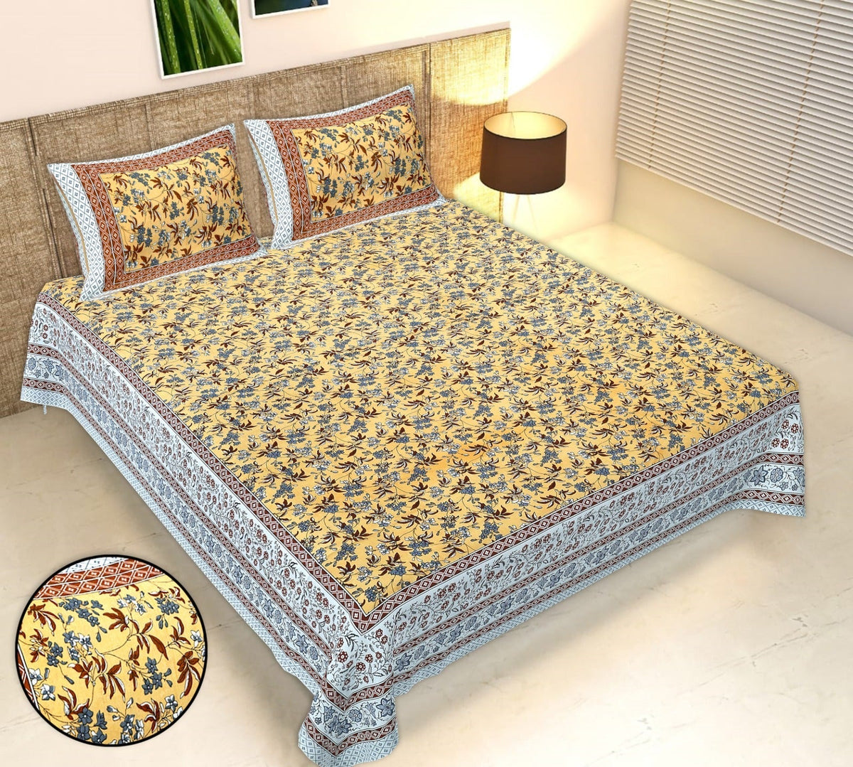 Rudra Bazaar Multicolour 210 TC Cotton Double King Bedsheet With 2 Pillow Covers | Grocsy