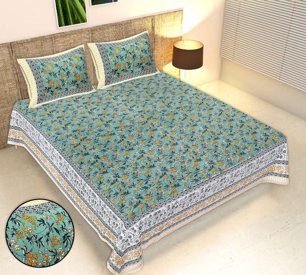 Rudra Bazaar Multicolour 210 TC Cotton Double King Bedsheet With 2 Pillow Covers | Grocsy