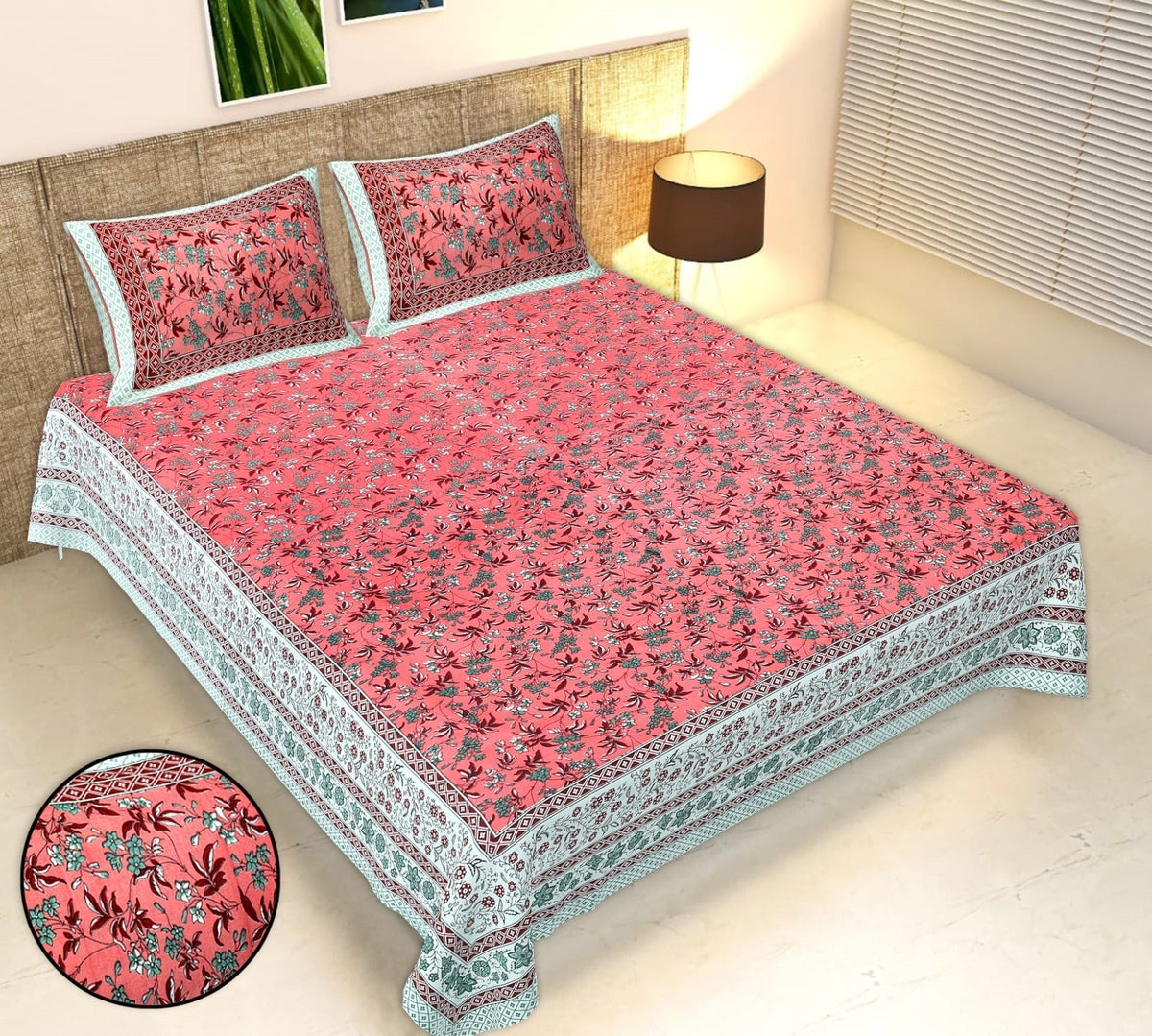 Rudra Bazaar Multicolour 210 TC Cotton Double King Bedsheet With 2 Pillow Covers | Grocsy