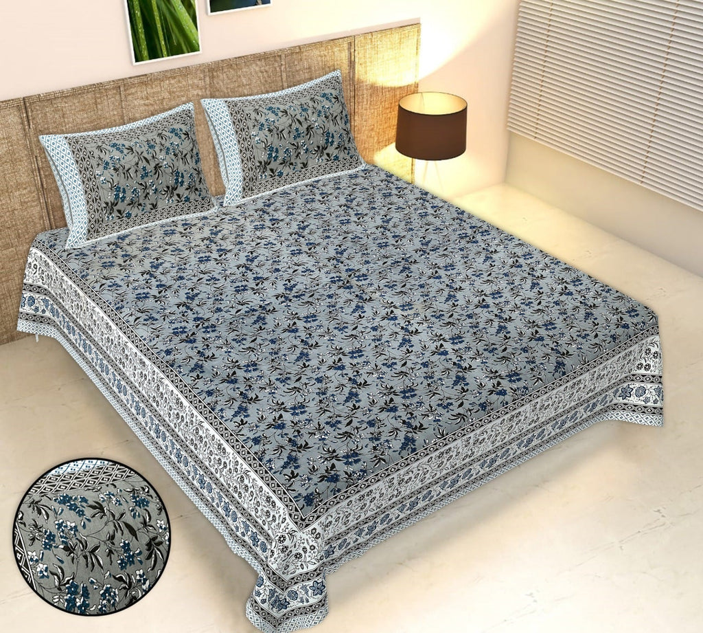 Rudra Bazaar Multicolour 210 TC Cotton Double King Bedsheet With 2 Pillow Covers | Grocsy