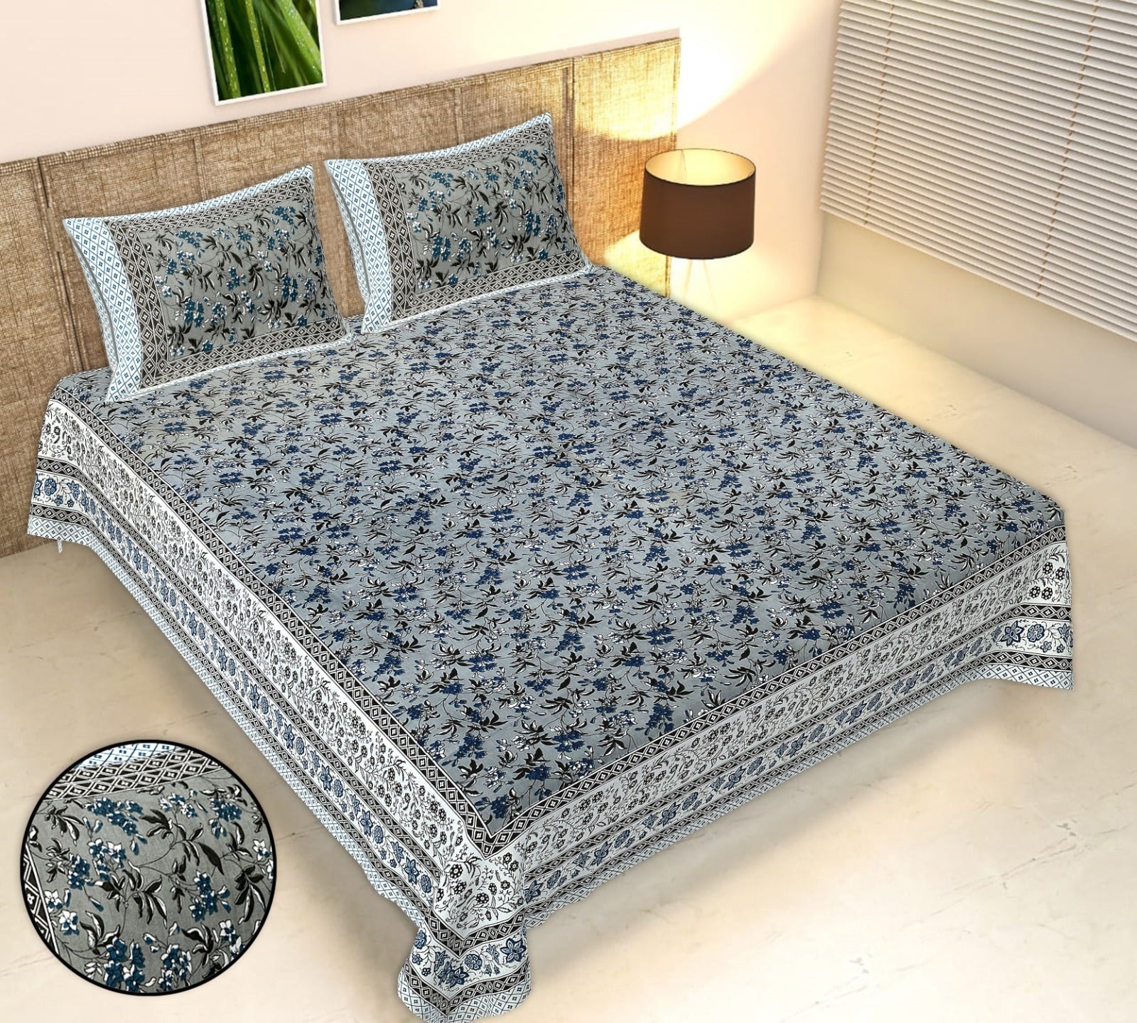 Rudra Bazaar Multicolour 210 TC Cotton Double King Bedsheet With 2 Pillow Covers | Grocsy