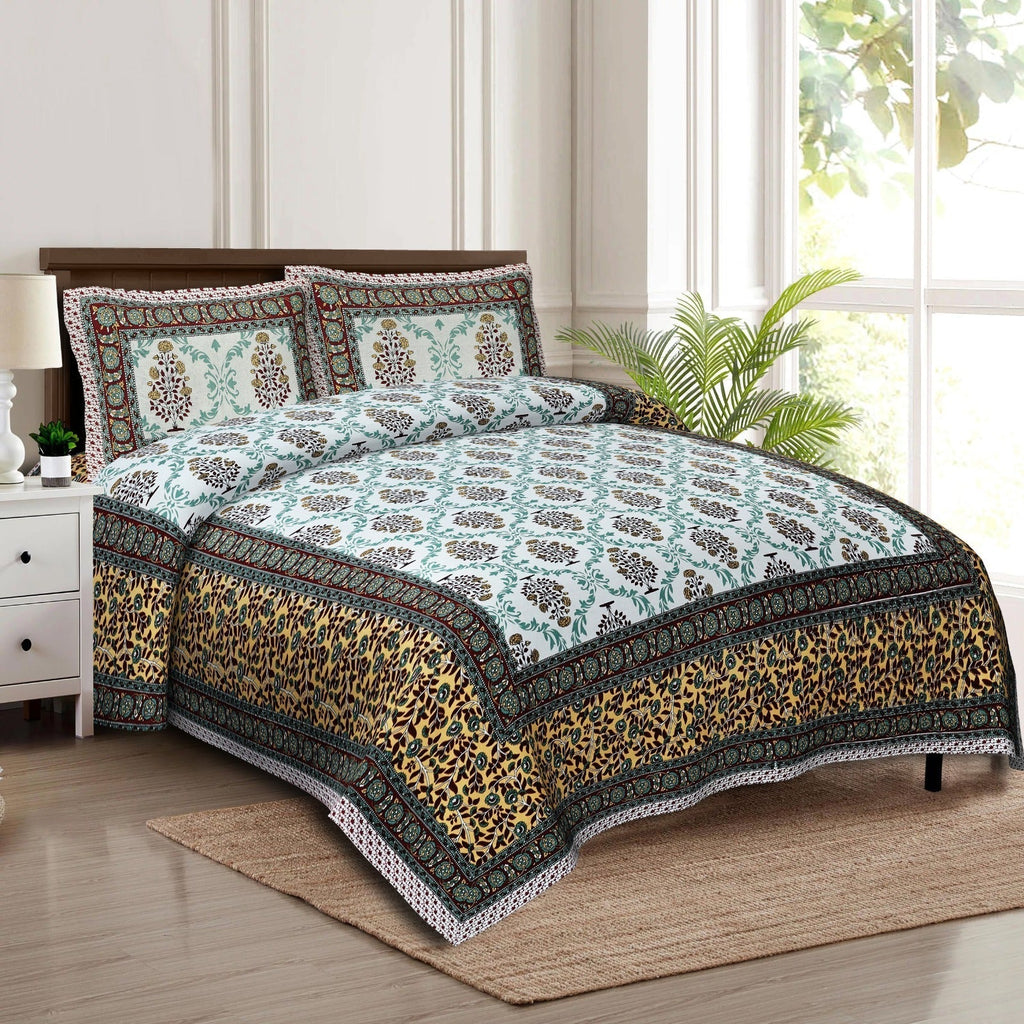 Rudra Bazaar Multicolour 210 TC Cotton Double King Bedsheet With 2 Pillow Covers | Grocsy
