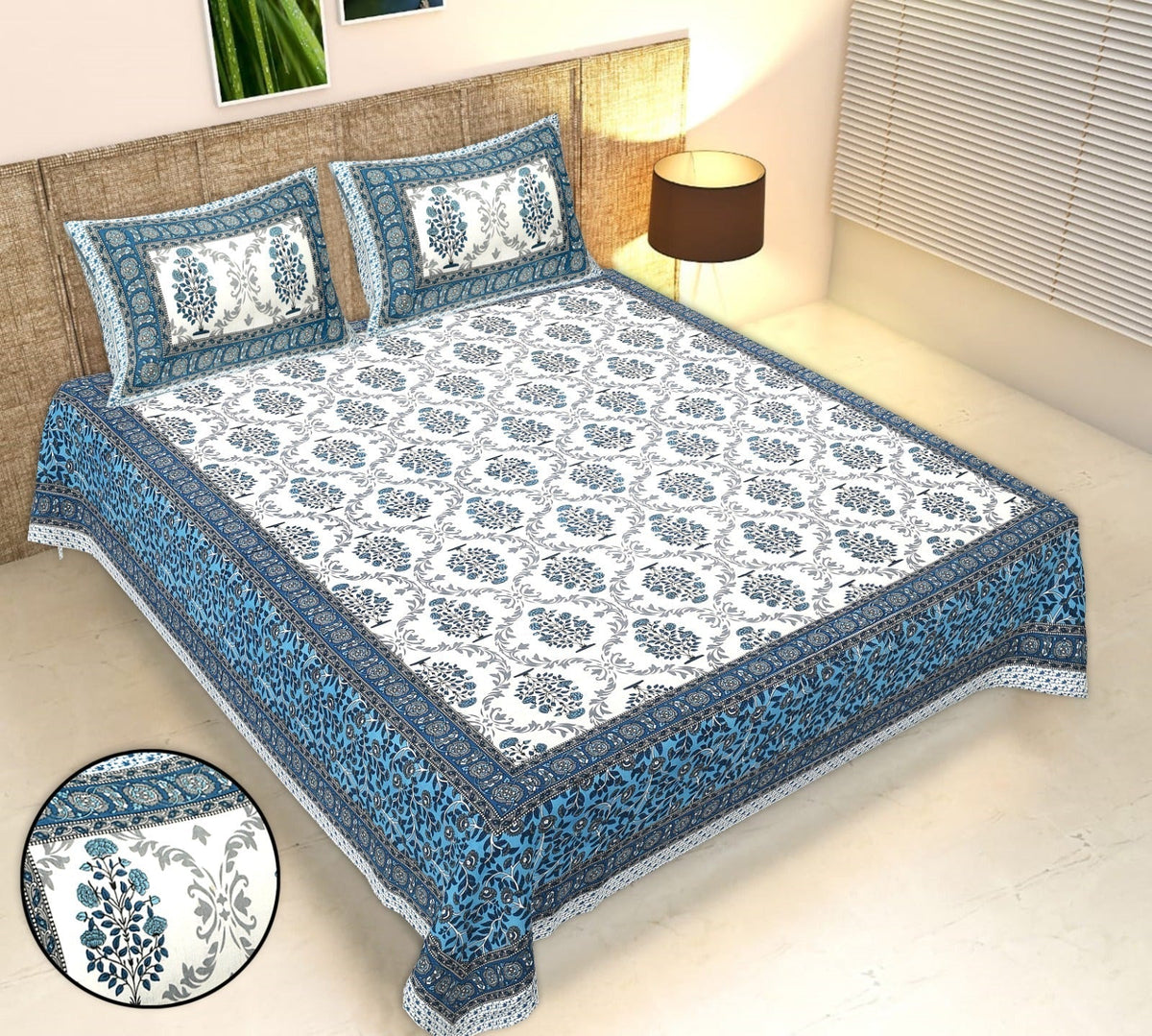 Rudra Bazaar Multicolour 210 TC Cotton Double King Bedsheet With 2 Pillow Covers | Grocsy
