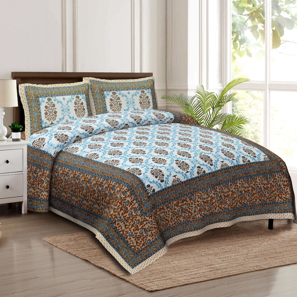Rudra Bazaar Multicolour 210 TC Cotton Double King Bedsheet With 2 Pillow Covers | Grocsy