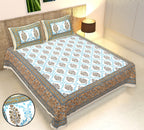 Rudra Bazaar Multicolour 210 TC Cotton Double King Bedsheet With 2 Pillow Covers | Grocsy