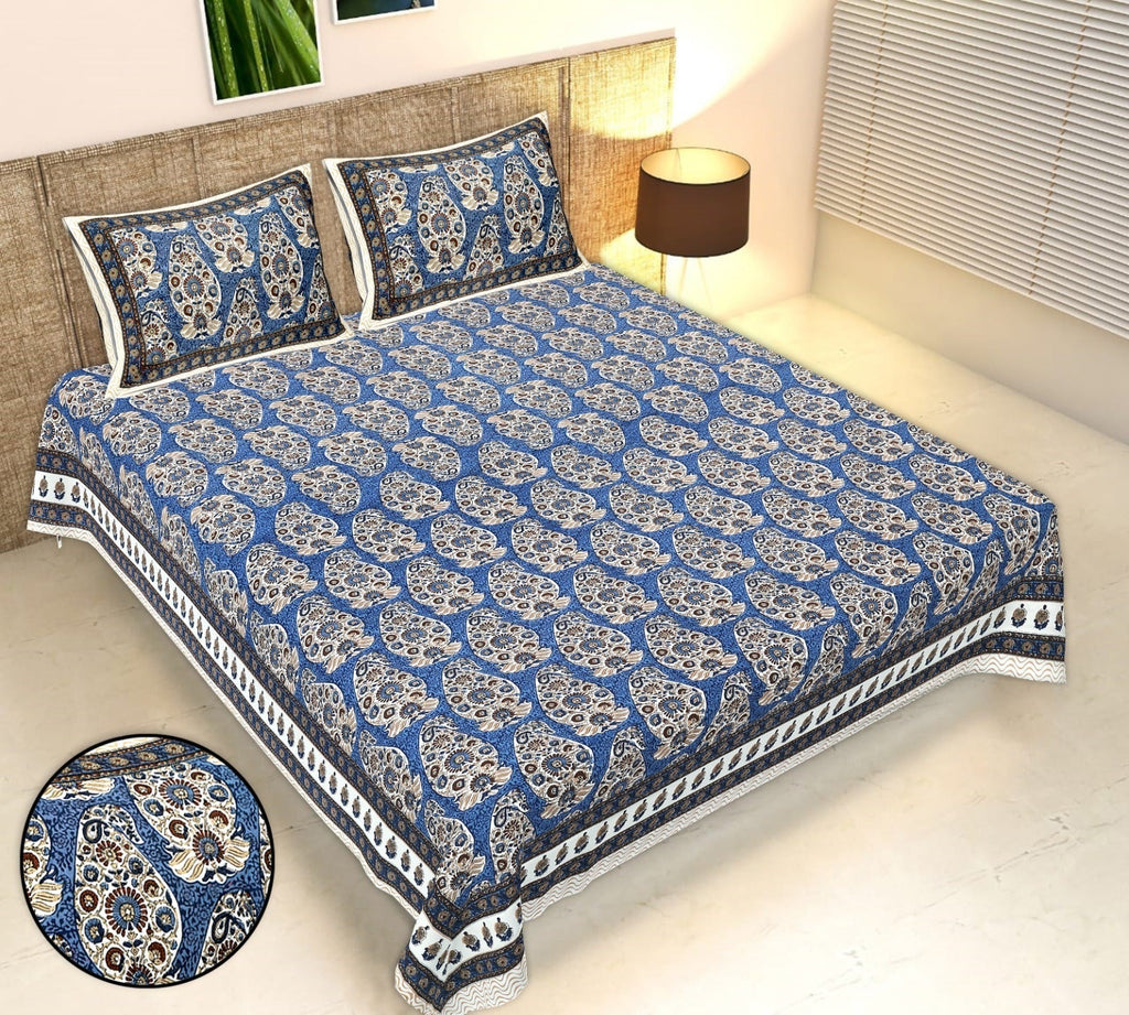 Rudra Bazaar Multicolour 210 TC Cotton Double King Bedsheet With 2 Pillow Covers | Grocsy