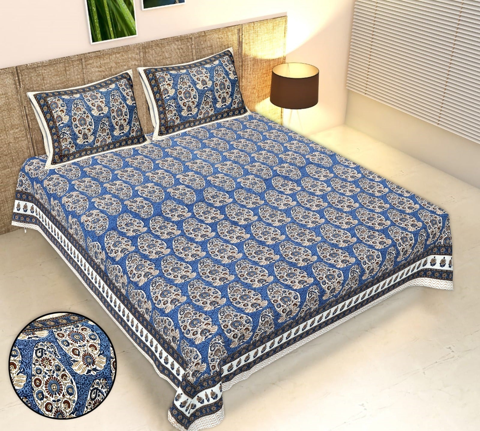 Rudra Bazaar Multicolour 210 TC Cotton Double King Bedsheet With 2 Pillow Covers | Grocsy