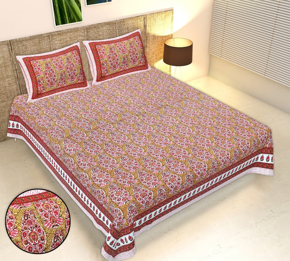 Rudra Bazaar Multicolour 210 TC Cotton Double King Bedsheet With 2 Pillow Covers | Grocsy