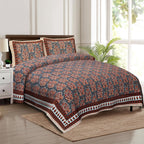 Rudra Bazaar Multicolour 210 TC Cotton Double King Bedsheet With 2 Pillow Covers | Grocsy
