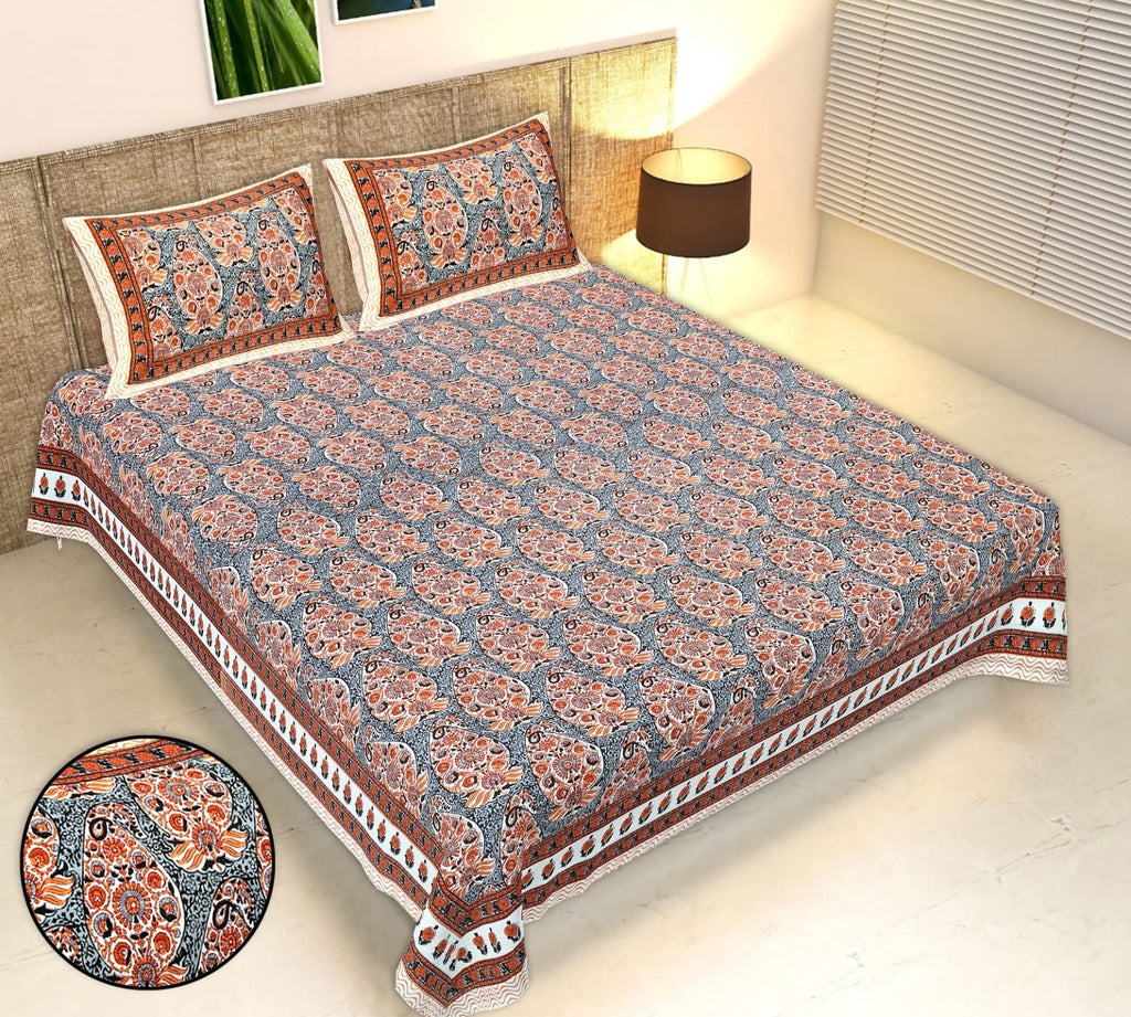 Rudra Bazaar Multicolour 210 TC Cotton Double King Bedsheet With 2 Pillow Covers | Grocsy