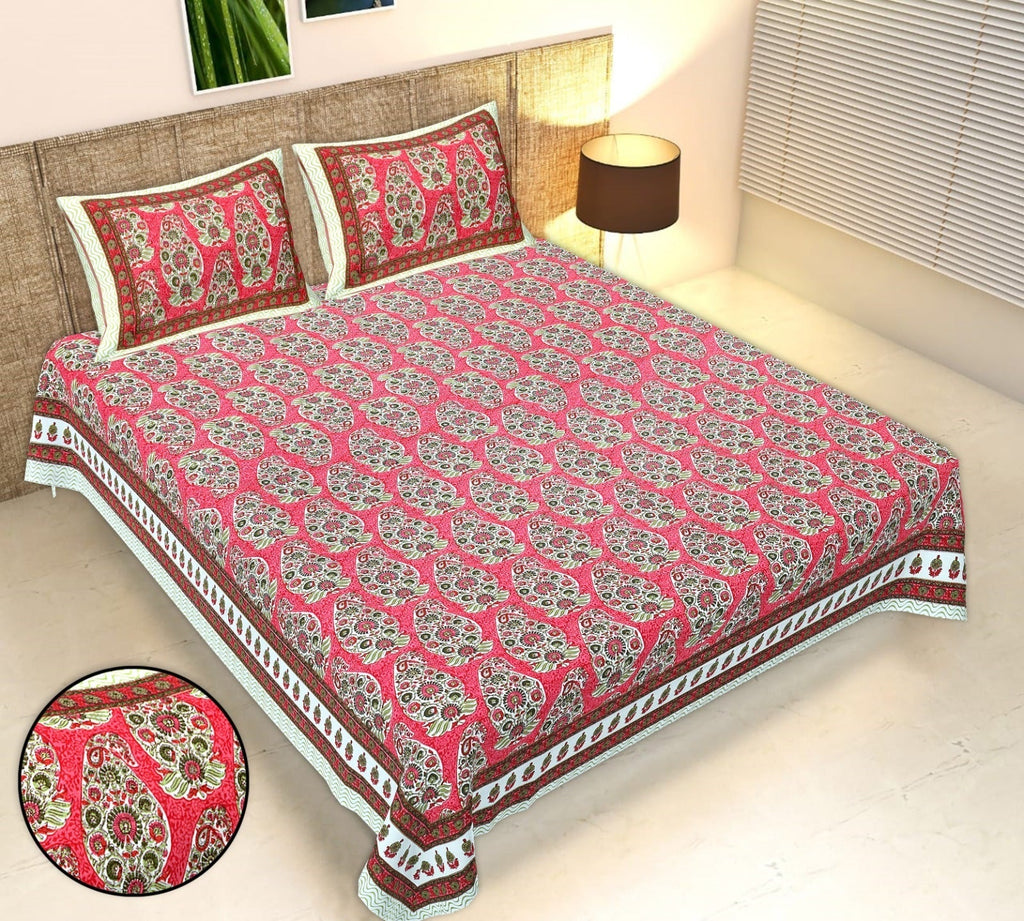 Rudra Bazaar Multicolour 210 TC Cotton Double King Bedsheet With 2 Pillow Covers | Grocsy