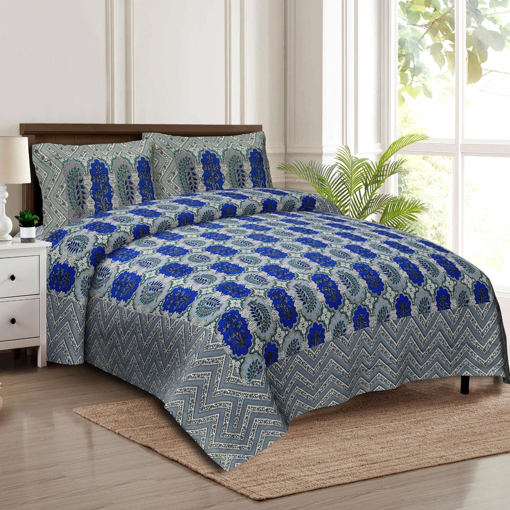 Rudra Bazaar Multicolour 210 TC Cotton Double King Bedsheet With 2 Pillow Covers | Grocsy
