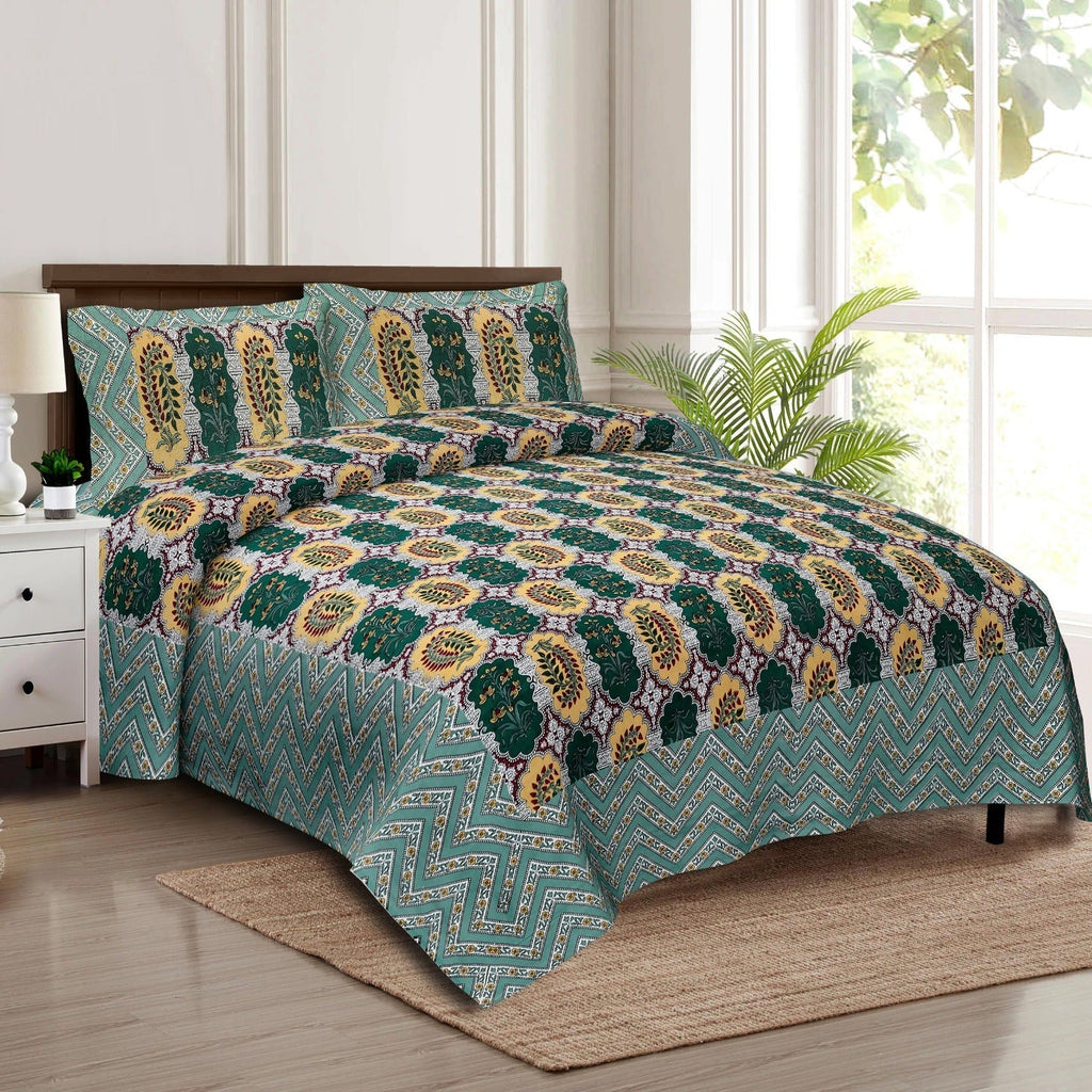 Rudra Bazaar Multicolour 210 TC Cotton Double King Bedsheet With 2 Pillow Covers | Grocsy