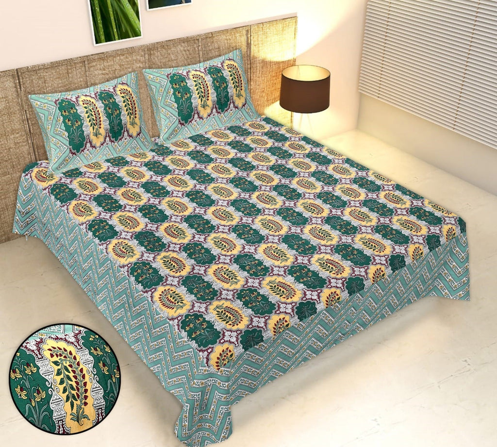 Rudra Bazaar Multicolour 210 TC Cotton Double King Bedsheet With 2 Pillow Covers | Grocsy