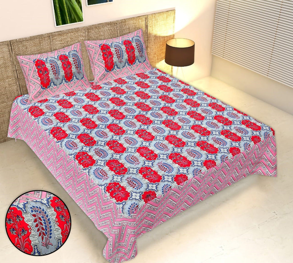 Rudra Bazaar Multicolour 210 TC Cotton Double King Bedsheet With 2 Pillow Covers | Grocsy