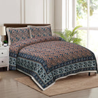 Rudra Bazaar Multicolour 210 TC Cotton Double King Bedsheet With 2 Pillow Covers | Grocsy
