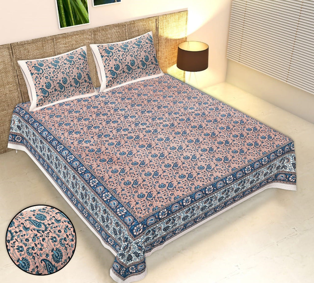 Rudra Bazaar Multicolour 210 TC Cotton Double King Bedsheet With 2 Pillow Covers | Grocsy