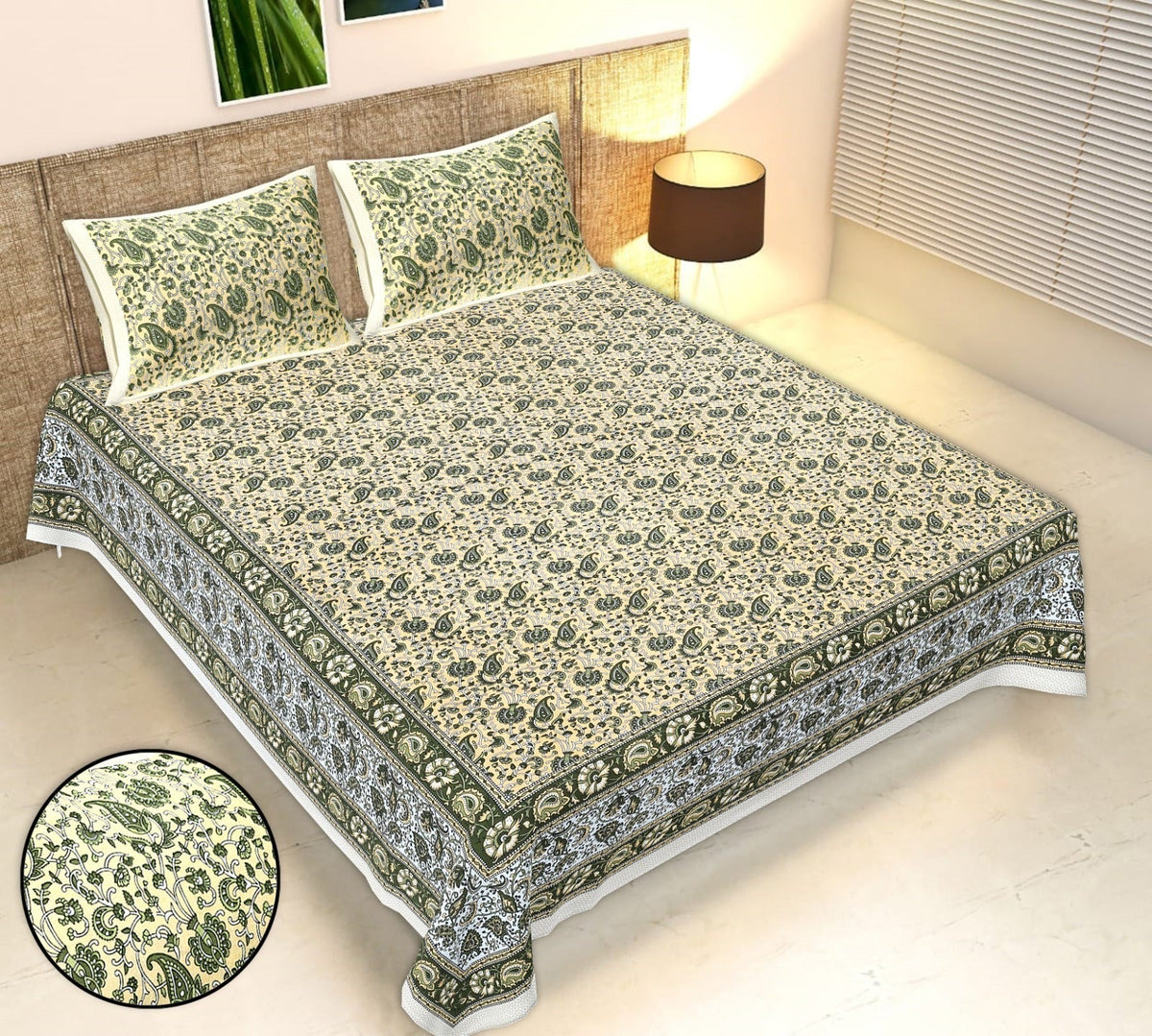 Rudra Bazaar Multicolour 210 TC Cotton Double King Bedsheet With 2 Pillow Covers | Grocsy