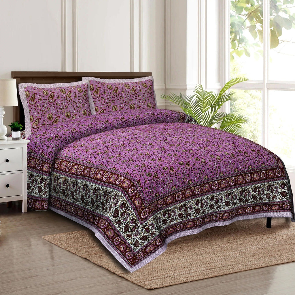 Rudra Bazaar Multicolour 210 TC Cotton Double King Bedsheet With 2 Pillow Covers | Grocsy