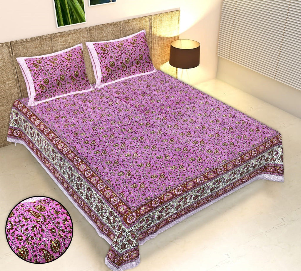 Rudra Bazaar Multicolour 210 TC Cotton Double King Bedsheet With 2 Pillow Covers | Grocsy