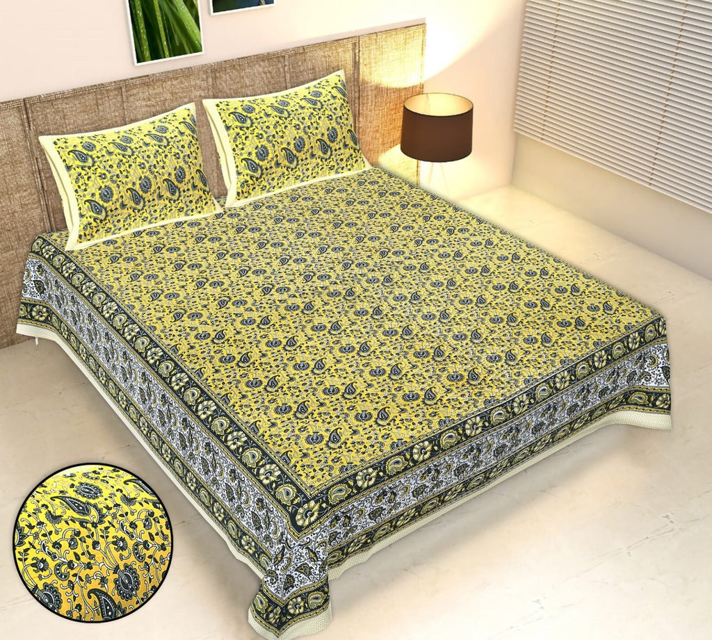 Rudra Bazaar Multicolour 210 TC Cotton Double King Bedsheet With 2 Pillow Covers | Grocsy