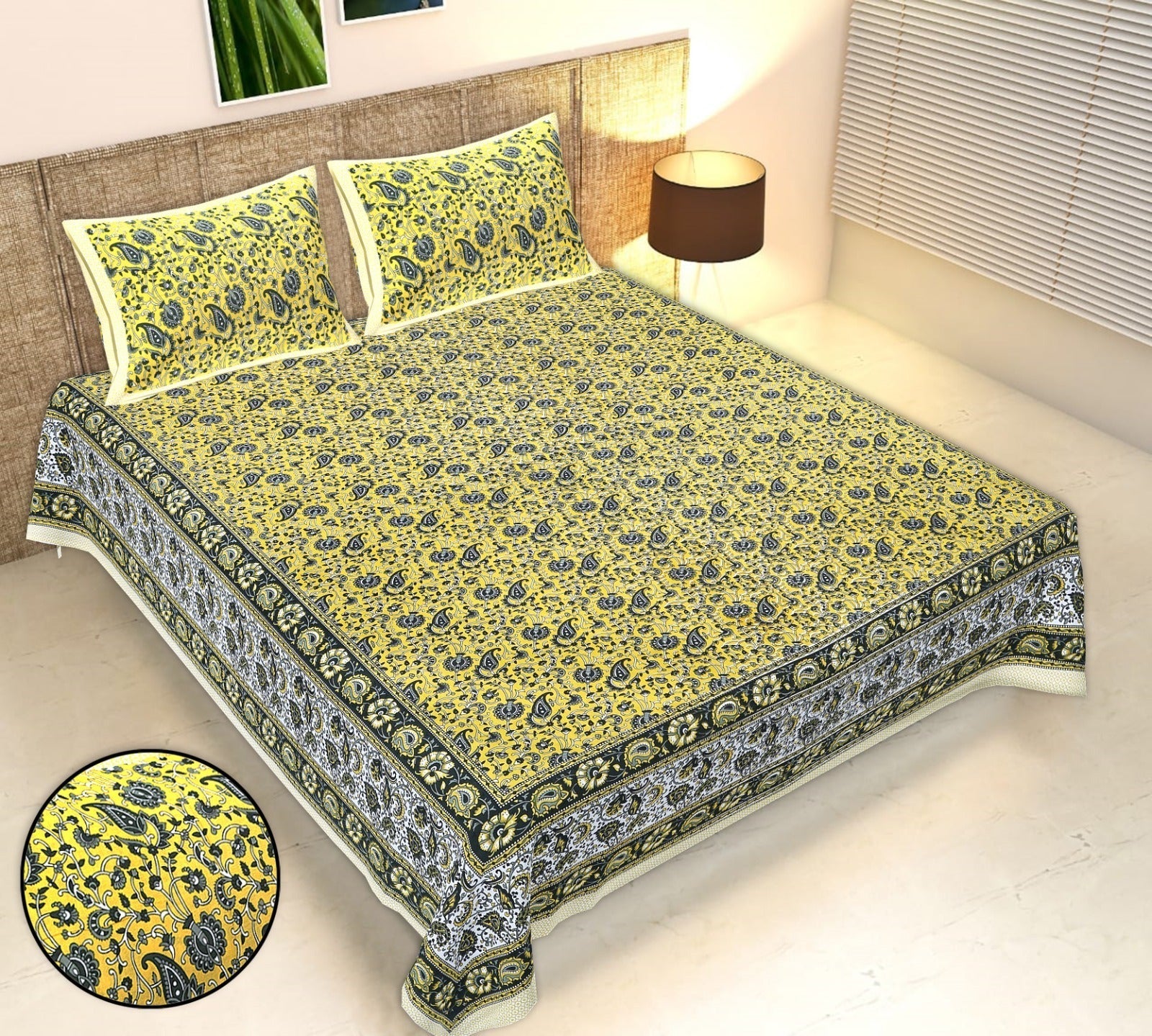 Rudra Bazaar Multicolour 210 TC Cotton Double King Bedsheet With 2 Pillow Covers | Grocsy