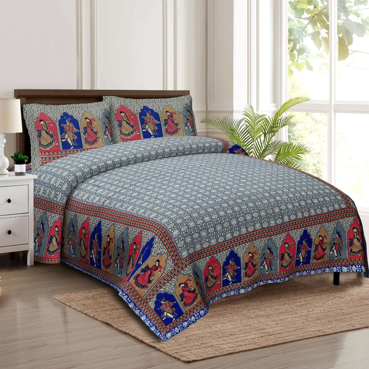 Rudra Bazaar Multicolour 210 TC Cotton Double King Bedsheet With 2 Pillow Covers | Grocsy