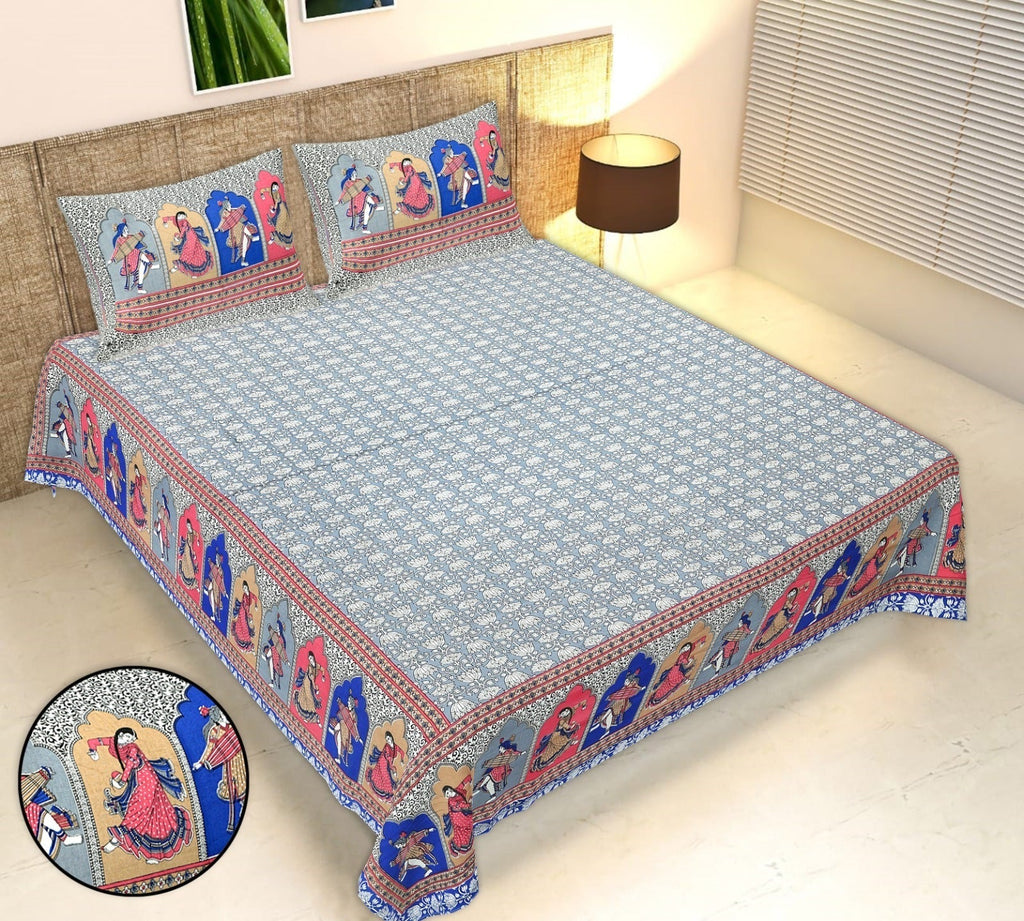 Rudra Bazaar Multicolour 210 TC Cotton Double King Bedsheet With 2 Pillow Covers | Grocsy