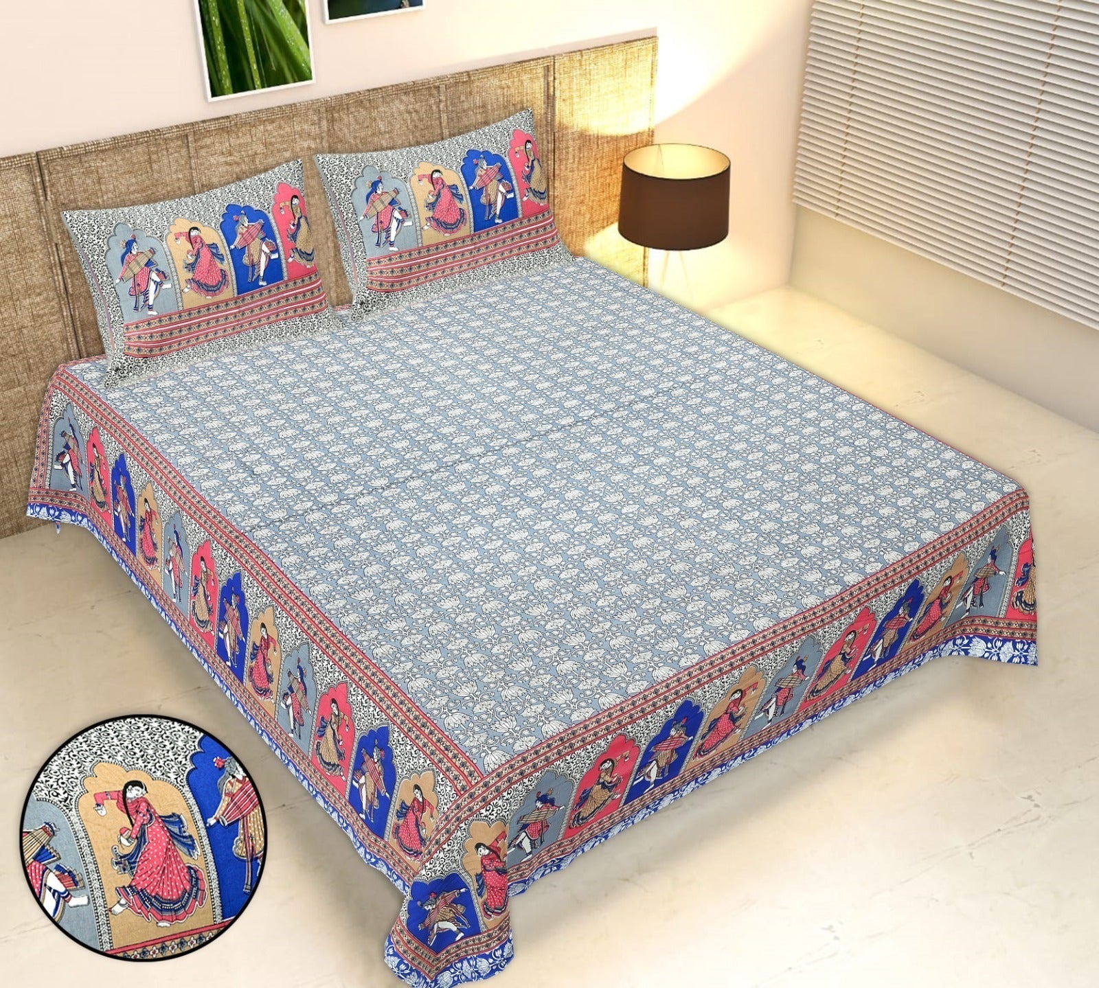 Rudra Bazaar Multicolour 210 TC Cotton Double King Bedsheet With 2 Pillow Covers | Grocsy