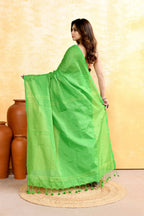 Piyari Fashion Women's Green Embellished Cotton Blend Zari Check Handloom Saree | Grocsy