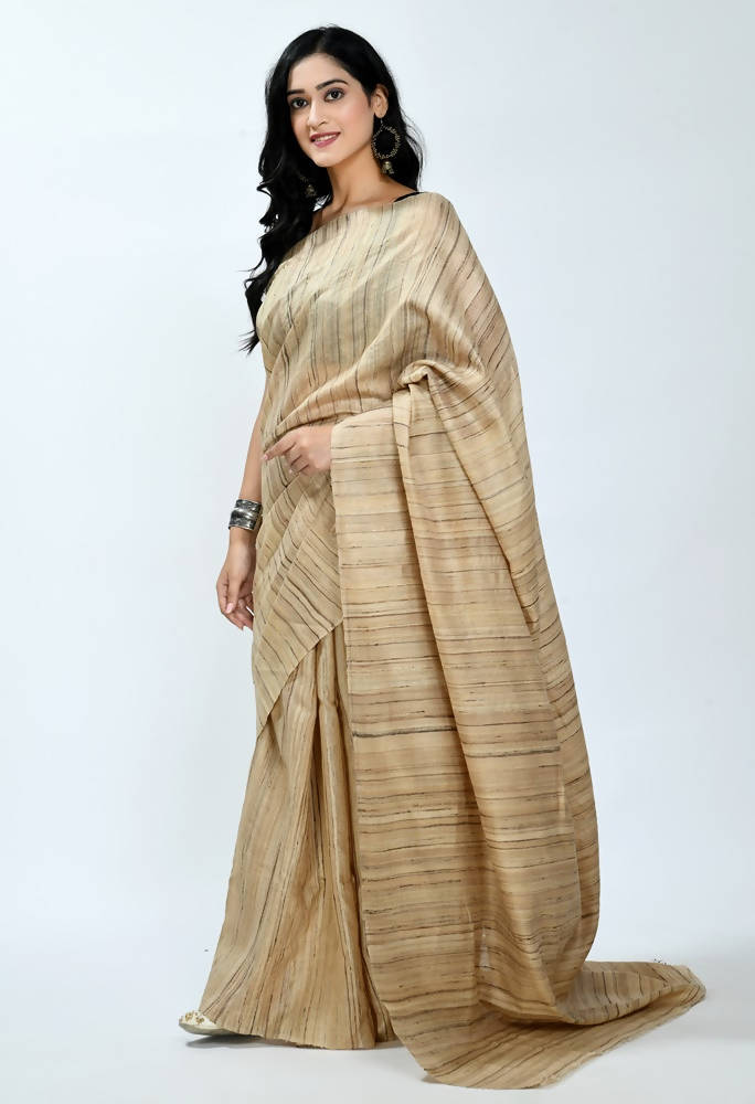 Mominos Fashion Moeza Pure Ghichcha Silk Tussar Golden Color Saree | Grocsy