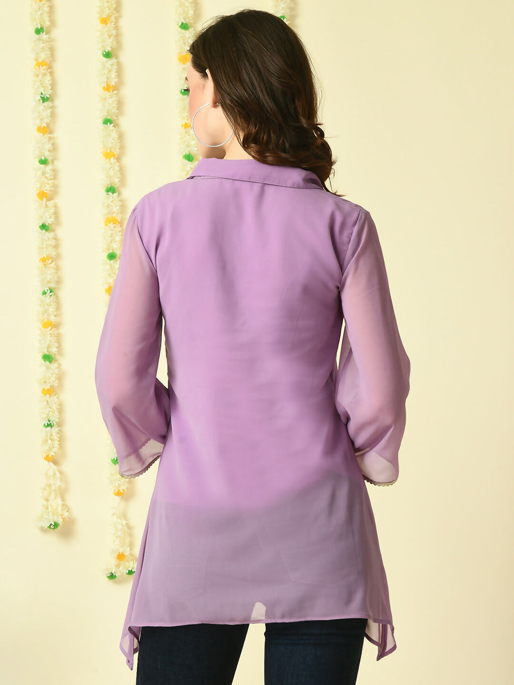 Myshka Women's Purple Embroidered Party Fusion Top | Grocsy